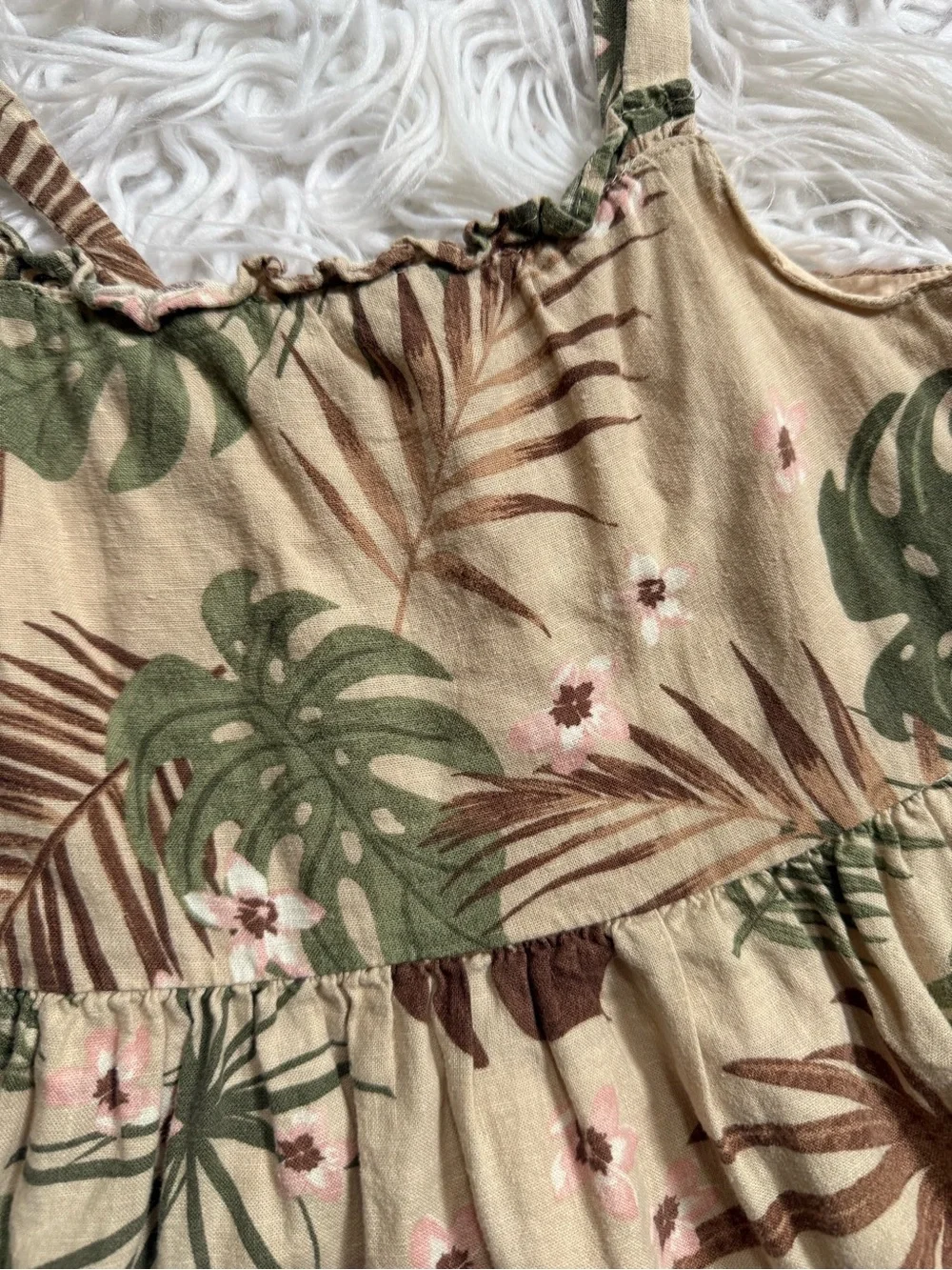 Girls' Tropical Leaf Print Sundress - Beige Green